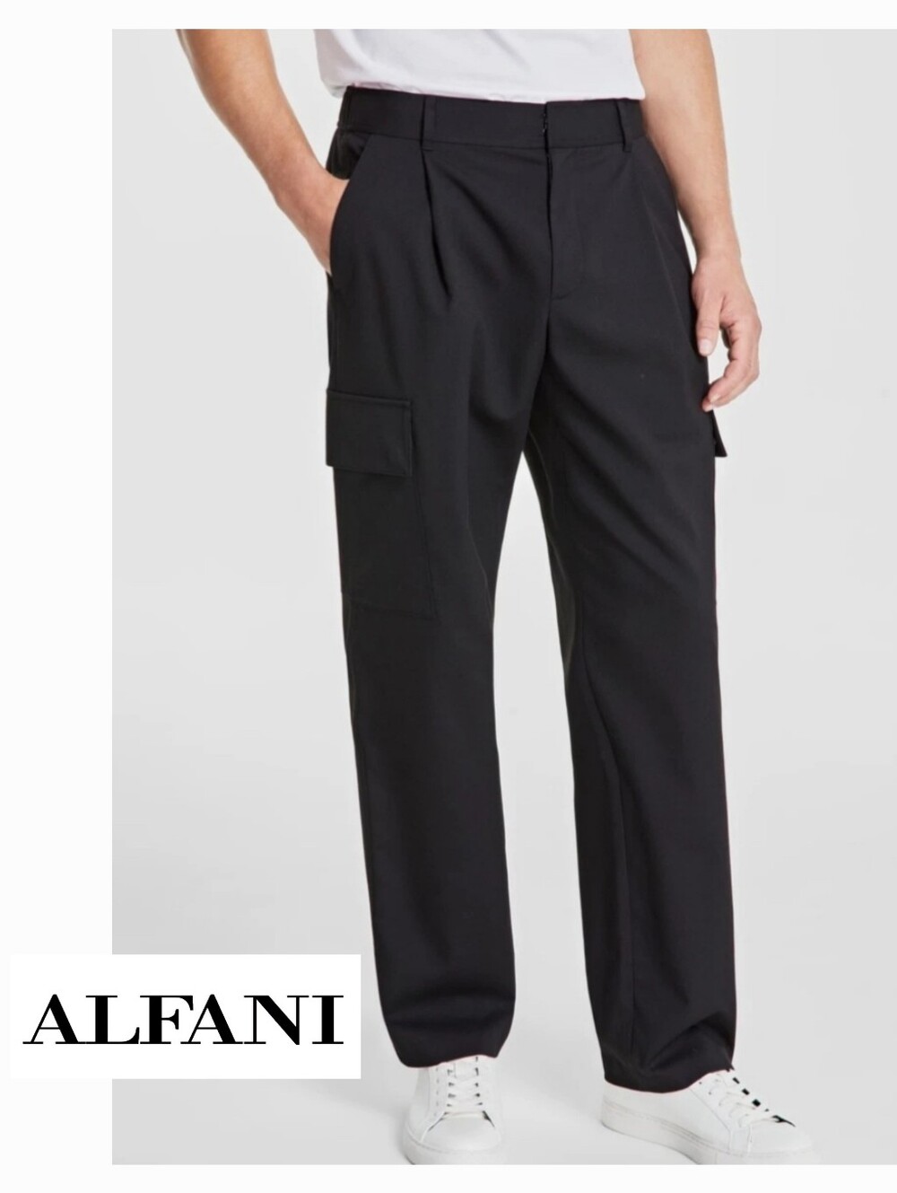 NWT Alfani Men's Refined Pleated Stretch Cargo Pants Deep Black Size 32X32